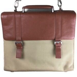 Bosca Leather and Canvas Flap Top Crossbody Messenger Briefcase
